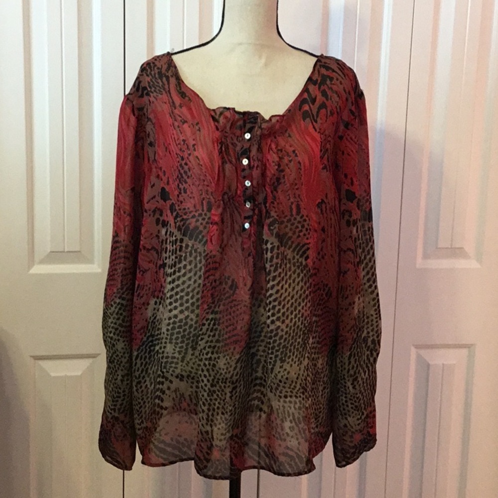 Sheer Blouse - Red and Brown